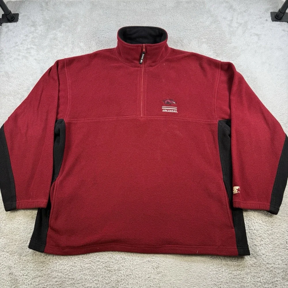 Arkansas Razorbacks Sweatshirt Mens XL Red Fleece Starter 1/4 Zip Pullover Y2K